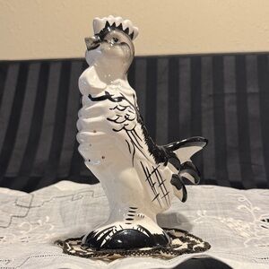 Vintage Black & White Porcelain-like Rooster Planter